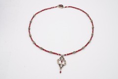 Vintage Sterling Silver 925 Garnet Beaded Necklace 17.75″
