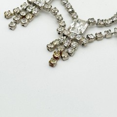 Vtg Statement Art Deco Clear Rhinestone Choker Necklace 14.5″ Silver Tone Bridal