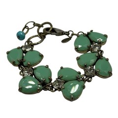 Leslie Danzis Bracelet Pale Green Double Teardrop & Clear Rhinestone Link Chunky