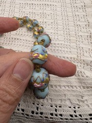 Vintage Murano Venetian Sky Blue Wedding Cake Fiorato Gold Foil Necklace 19”