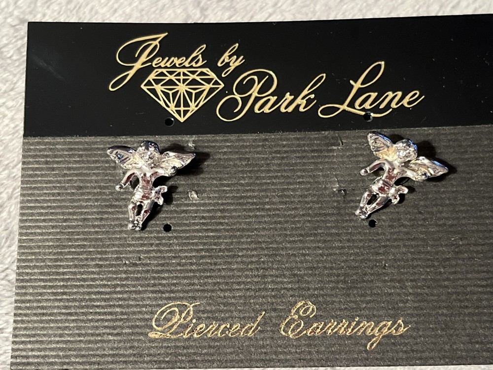 Vintage Silver Tone Large Cherub Angel Post Earrings
