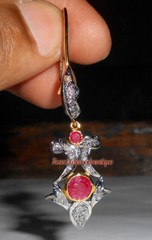100% REAL & NATURAL 0.66ct ANTIQUE ROSE CUT DIAMOND VINTAGE RUBY DANGLE EARRINGS