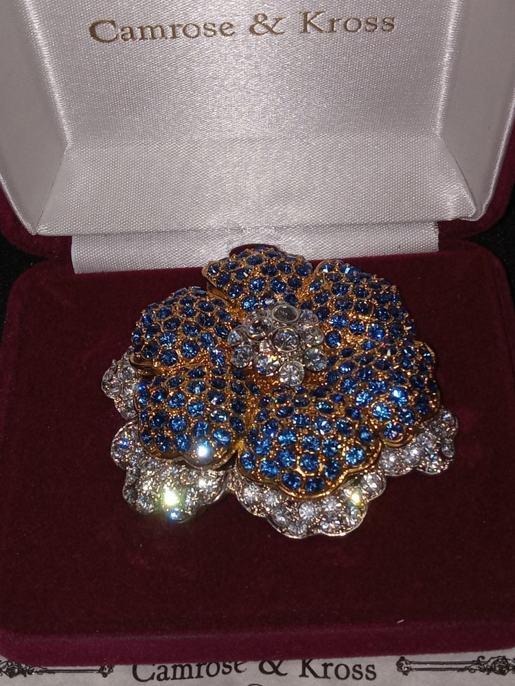 Camrose & Kross JBK Jacqueline Kennedy Faux Sapphire & Diamond Brooch COA/Box