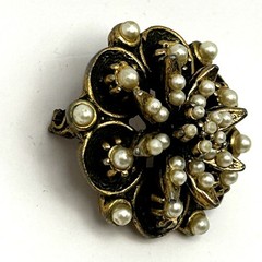 Vintage Brooch Seed Pearl Layered Flower Victorian Revival Mid Century