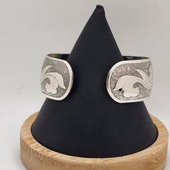 Etched Engraved Clamper Bracelet Silver Tone Bangel Adjustable