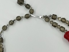 Vintage Western Germany Double Strand Red Gray Lucite Necklace 13-15 Inch
