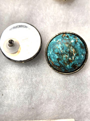 Vtg silver tone blue greenish cabochon pierced Earrings