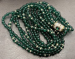 RARE SWAROVSKI VTG Multi Strand Green Crystal Glass Beaded Mogul Necklace 36”