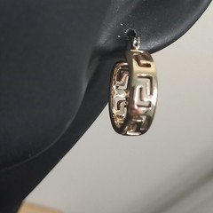 Vintage Greek Key Hoop Earrings Gold Tone Openwork Geometric Meander Pierced 1″