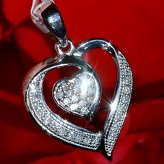 10k white gold pendant 0.10ct natural diamond heart charm vintage 1.16gr N3318