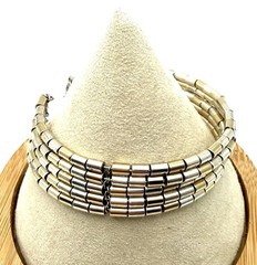 Mixed Metal 2 Tone Bracelet Cuff Vintage Gold & Silver Tone Beaded 5 Row