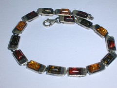 VINTAGE STERLING SILVER TRI COLOR AMBER LINK BRACELET- 7 3/4″ LONG