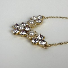 Vintage Monet Crystal & Faux-Pearl Gold-Tone Adjustable-Length Necklace 16″