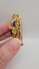 Swoboda Triple Dragon Jade Carnelian Figural Pin Brooch Gold Color VTG Estate