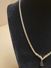 Elegant Vintage GP Sterling Silver Green Stone Chevron Style Studded Necklace