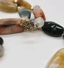 Multicolored Agate gemstone Necklace Vintage Chunky Heart Pendant 26 in