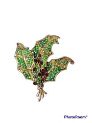 Lauren Conrad LC Pin Brooch Holiday Christmas Holly Berry Enamel Rhinestone VTG