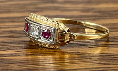 1920’s Art Deco 14k Natural Ruby Diamond Antique Ring Gold Size 10.5