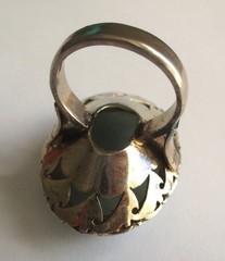 Sz 5.75 BIG BOLD VINTAGE STERLING SILVER CELEDON JADE SOLITAIRE RING TAIWAN