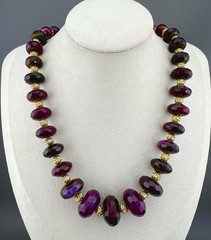 Amrita Singh Necklace Chunky Faceted Amethyst Beaded Gold Tone Signed 19”
