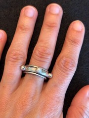 UNIQUE VINTAGE STERLING 925 GEN PEARL SPINNER BAND RING *8 gm*