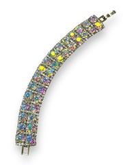 Aurora Borealis Crystal Rhinestone Bracelet 6.75″ Fold Over Clasp Vintage