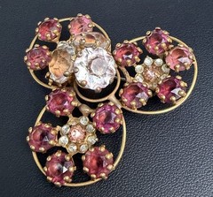 VTG Signed Vogue Bijoux Pin 2 1/4” Brooch Rhinestones Rare Floral Find