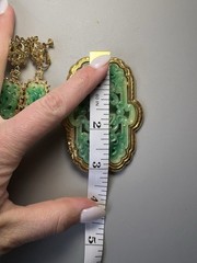 VTG VENDOME FAUX JADE GOLDTONE LARGE BROOCH & CLIP ON EARRINGS