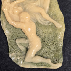 Art Deco Acrylic Resin Couple Courting Raised Relief Pendant Chunky Chain