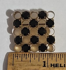 Vintage Square Brooch Pin Black Round Prong Set Stones Art Deco Modernist Estate