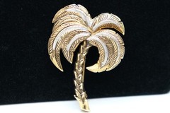 J4I Vintage Gold & Silver Tone Textured Damascene Palm Tree Signed Spain