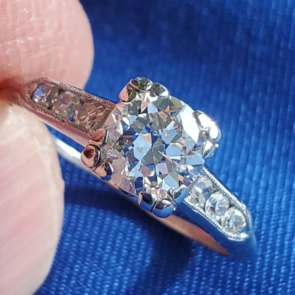 Original EARTH MINED DIAMOND Deco Engagement RING Vintage PLATINUM Solitaire 1 C