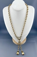 Vintage Bolo Necklace Chunky Rope Chain Tassel Drop Gold Tone 25”