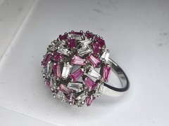 925 Sterling Silver Pink Tapered Baguette CZ Dome Cocktail Ring Size 6 13g