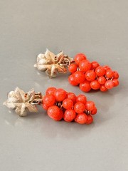 Vintage Signed MARVELLA Coral Grape Cluster Tree Brooch & Earring Set