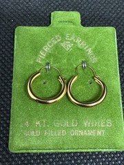Vintage Solid 14kt Gold Earwire Gold Filled Hoop Earrings 0.72g NOS