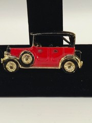 Vintage gold Plate Red Enamel Cloisonne Car Brooch
