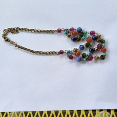 Multistrand Necklace Multicolored Bead Facets Round Made of Glass Plastic Metal