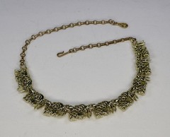 Vintage Coro Necklace AB Red & Clear Rhinestones Gold Tone 17″
