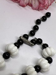 Signed GERMANY Mid-Century Milk Glass & Jet Black Bead Choker 16” Necklace