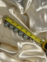 Vintage Pastel Blue & Green Rhinestone Floral Wire Bracelet – Silver Tone