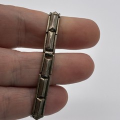 Vintage 60s Made Japan Silver Sapphire Glass Heart Childs Expandable Bracelet
