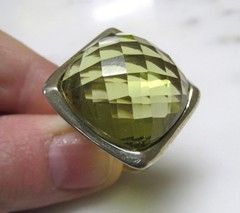 Large Faceted Light Green Stone Sterling Silver Ring ~ Sz 8.75 ~ 19.7g ~ 6-C514