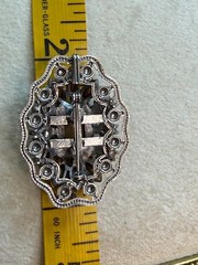 Vintage Silver-Tone Brooch Pendant Multicolor Czech Art Glass 2×1.5 Inches Blue
