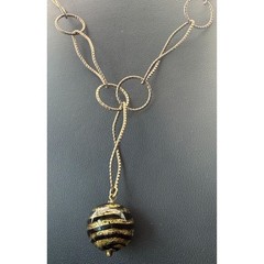 Vintage Erwin Pearl Sterling Silver Lavalier Necklace Twisted Links Art Glass