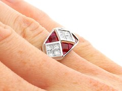 Vintage 1.70Ct Ruby and 1.14Ct Diamond, Platinum Dress Ring Circa 1990