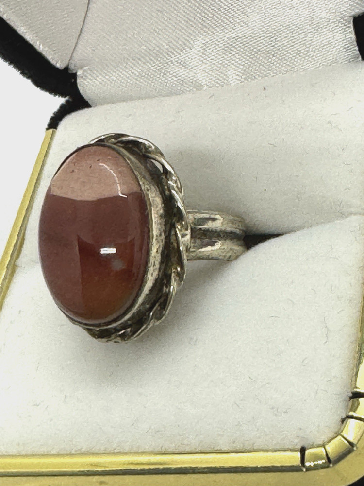 Vintage Red Pink Stone Ring Size 7 Silver Tone