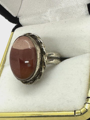Vintage Red Pink Stone Ring Size 7 Silver Tone
