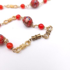 Rare Venetian Wedding Cake Bead Necklace Red Murano Glass Vintage 33in
