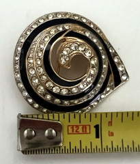 Black & Rhinestone Gold Tone Swirl Brooch Angel Jewelry Co Stamped Vintage